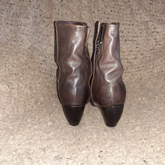 A.S. 98-AS 98-Brown/Black Leather-Moto Boots-Side Zip/Snap-Sz 38-Excellent - Picture 7 of 9